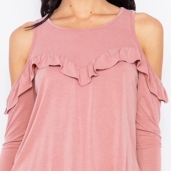 Mauve Pink Pretty Ruffle Soft Cold Shoulder Top - Picture 6 of 8